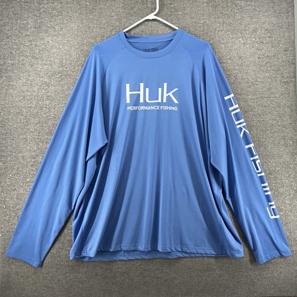 Huk Performance Fishing Shirt Men Size XXL Blue Long Sleeve Boating Logo